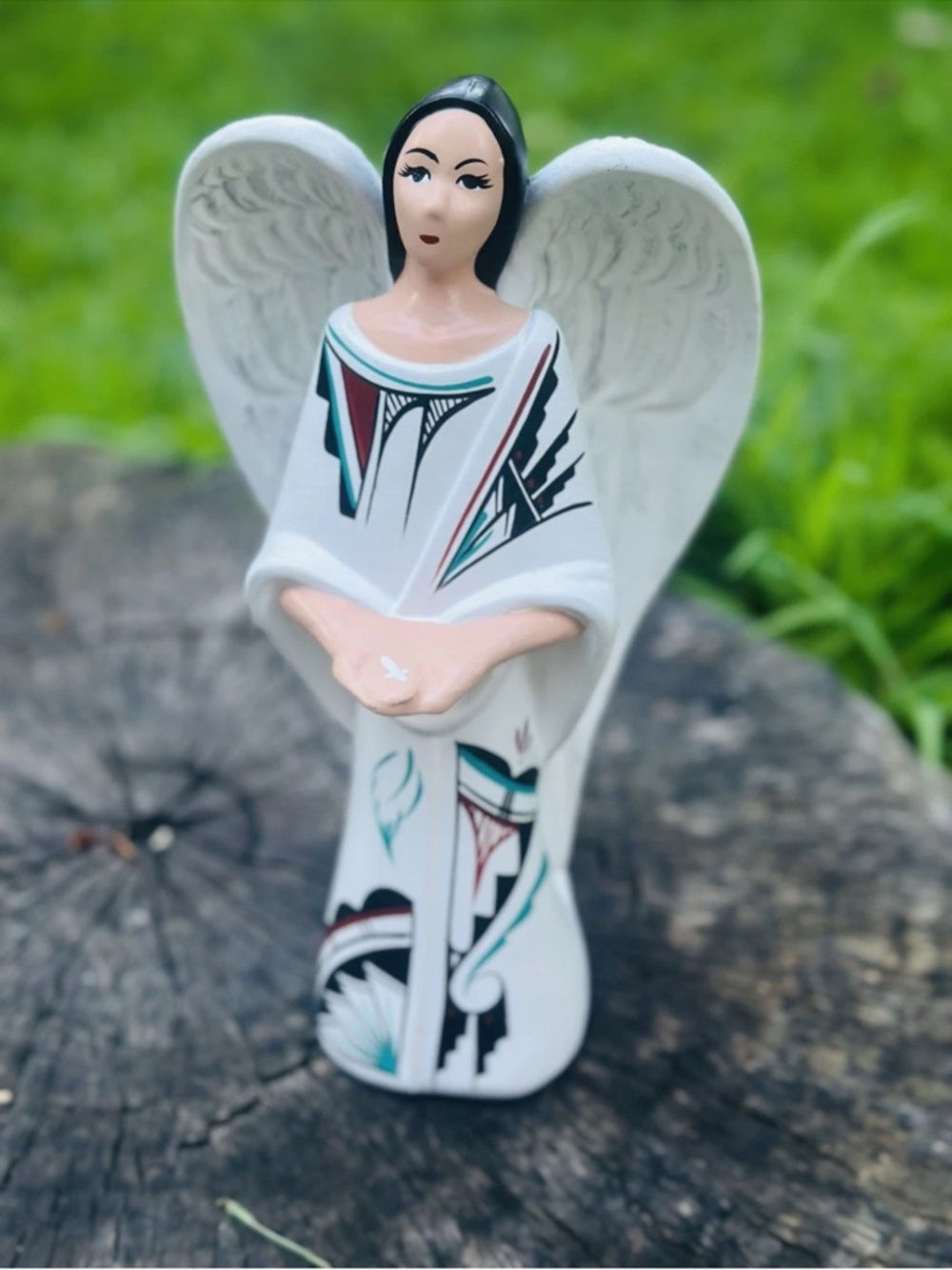 RARE VTG OOAK Southwestern Inspired Hand Painted Angel Holding Cross in Her Hand